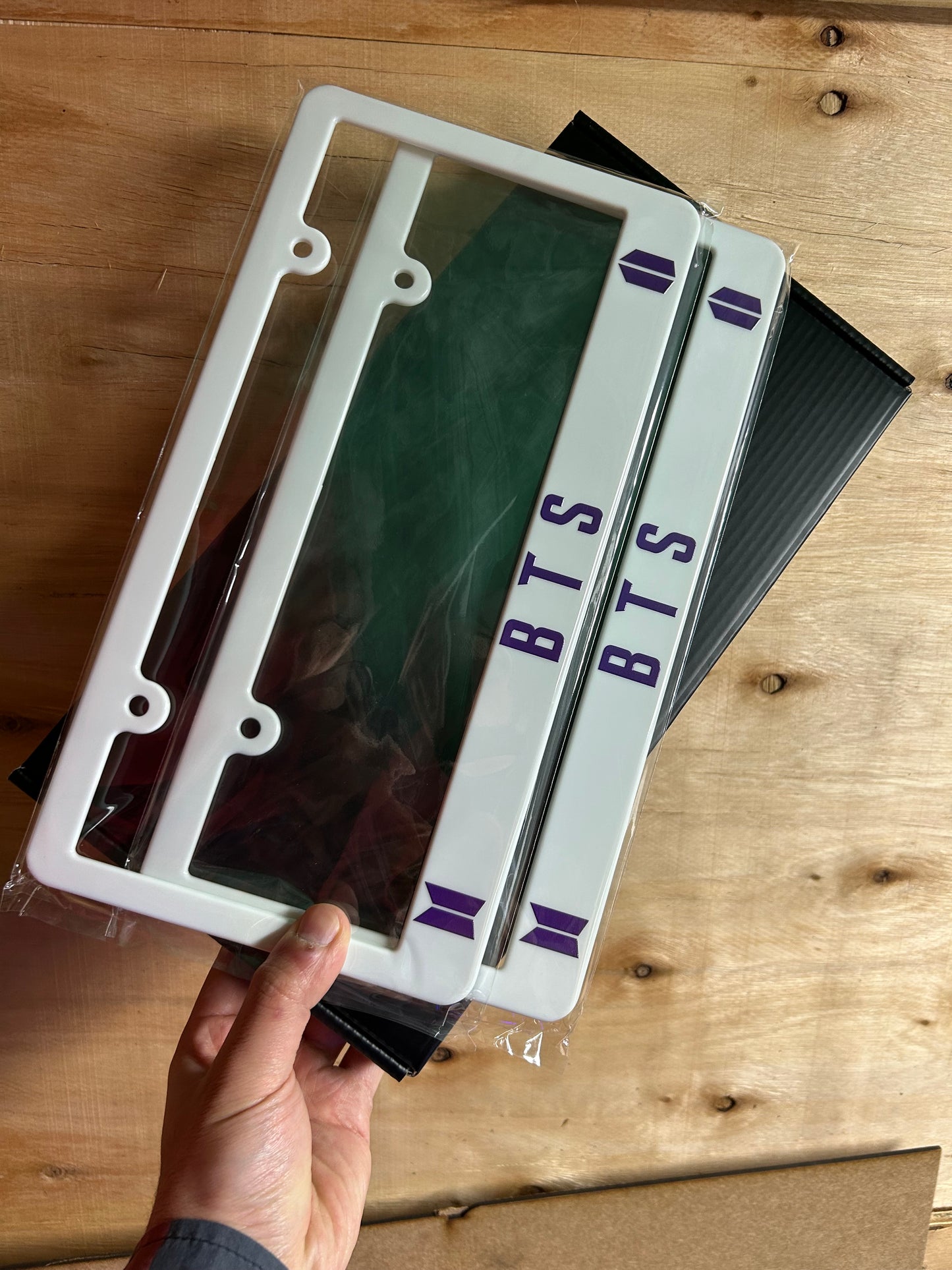 BTS White License Plate Frame Set