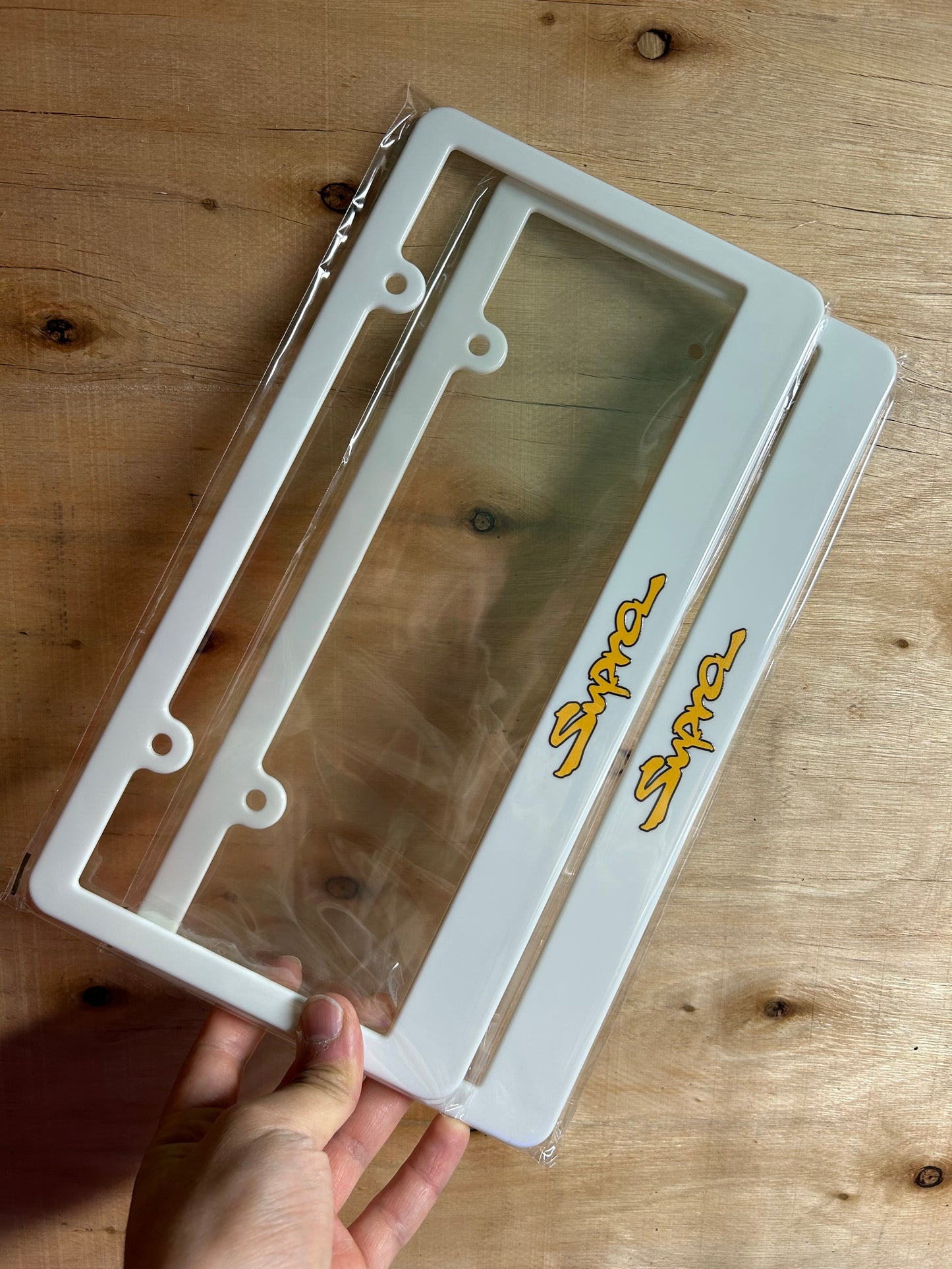 Toyota Supra White Premium License Plate Frame Set